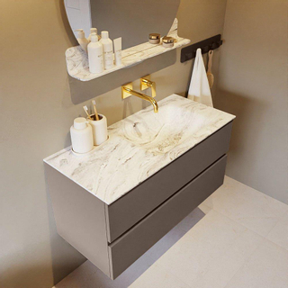 Mondiaz VICA-DLUX ensemble de meuble de salle de bain - 100cm - meuble sous-vasque fumée - 2 tiroirs - lavabo encastré nuage droite - sans trous de robinet - version haute 60cm - glace