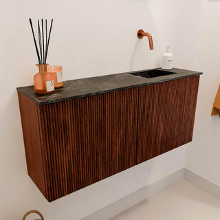 Mondiaz JOYA-DLUX 90cm meuble de toilette - couleur Ruby - Vasque FAYE position Droite Sans trou de robinet couleur Lava.