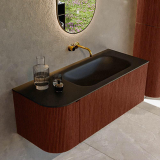 Mondiaz KURVE Badkamermeubelset - 115x46x40cm - 1 lade - 1 deur - wastafel solid surface - rechts - zonder kraangat - Ruby