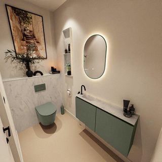 MONDIAZ TURE-DLUX Meuble toilette - 100cm - Army - EDEN - vasque Opalo - position gauche - 1 trou de robinet