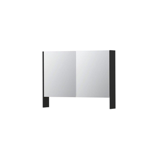 INK SPK3 Spiegelkast - 100x14x74cm - 2 deuren - dubbelzijdige Spiegel - open planchet - schakelaar en stopcontact - MDF lak zwart mat