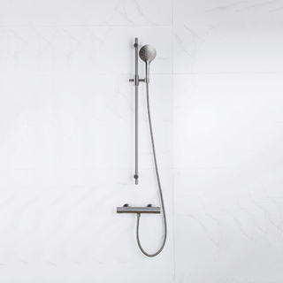FugaFlow Eccelente Sobrado Ensemble de douche avec douchette ronde, flexible en métal et robinet de douche Gunmetal PVD