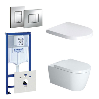 Duravit ME by Starck Pack WC avec réservoir encastrable, cuvette murale compact à fond creux avec abattant frein de chute et plaque de commande vertical/horizontal chrome