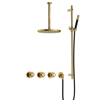 Hotbath Cobber IBSW70 Regendoucheset inbouw - 30cm plafondarm - 30cm ronde hoofddouche - staafhanddouche - glijstang - Geborsteld messing PVD