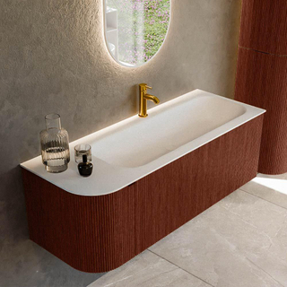 Mondiaz KURVE Ensemble de meuble salle de bain - 125x46x40cm - 1 tiroir - 1 porte - lavabo en solid surface - droite - 1 trou de robinet - Ruby