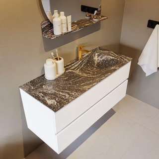 Mondiaz VICA-DLUX ensemble de meuble de salle de bain - 110cm - meuble sous lavabo talc - 2 tiroirs - lavabo encastrée cloud droite - 1 trou de robinet - version haute de 60cm - lave