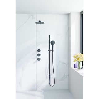 Fortifura Nebbio Regendoucheset - inbouwkraan - inbouwdeel - glijstang - doucheslang metaal - ronde handdouche - 35cm wandarm - ronde hoofddouche - zwart mat