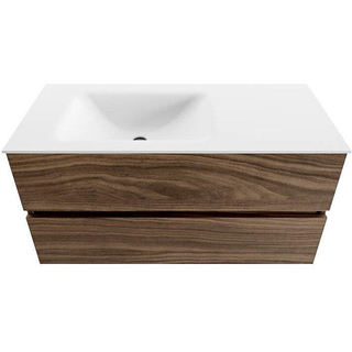 ENSEMBLE DE MEUBLE MONDIAZ VICA - 100x50cm - 2 tiroirs - Mocha - lavabo CLOUD gauche - sans trou de robinet - Talc