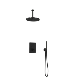Hotbath Cobber ibs23 kit de douche thermostatique comprenant une douche de tête et une douche à main en forme de tige avec un tuyau de plafond de 15cm avec une douche de tête ronde de 30cm noir mat