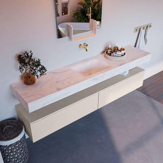Mondiaz ALAN-DLUX Ensemble de meuble - 200cm - meuble Linen mat - 2 tiroirs - Lavabo Cloud Ostra suspendu - vasque Centre - 0 trous de robinet