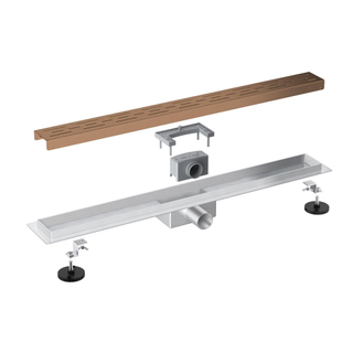 FugaFlow Eccelente Vetro Caniveau de douche - 200cm - avec bride de sol - avec grille - Cuivre brossé