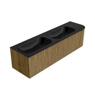 Mondiaz KURVE Badkamermeubelset - 165x46x40cm - 2 lade - 1 deur - wastafel solid surface - dubbel / links - 2 kraangaten - Dusk