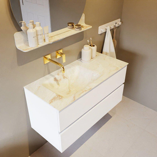 Mondiaz VICA-DLUX Ensemble de meuble de salle de bain - 100cm - meuble sous-vasque talc - 2 tiroirs - lavabo encastré cloud gauche - sans trous de robinet - version haute de 60cm - frape