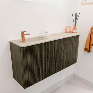 Mondiaz JOYA-DLUX 91.6cm toiletmeubel - ronding rechts kleur Shadow - Wastafel FAYE positie Links 1 kraangat kleur Frappe.