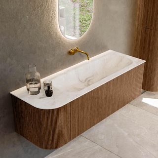 MONDIAZ KURVE-DLUX 135cm Meuble salle de bain avec module 25 G - couleur Walnut - 1 tiroir - 1 porte - vasque BIG MEDIUM droite - sans trou de robinet - couleur Frappe