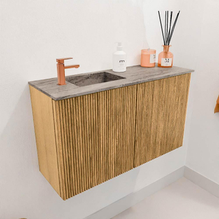Mondiaz JOYA-DLUX 70cm toiletmeubel - kleur Oak - Wastafel FAYE positie Links 1 kraangat kleur Oza.