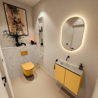 MONDIAZ TURE-DLUX Meuble toilette - 60cm - Ocher - EDEN - vasque Opalo - position gauche - sans trou de robinet
