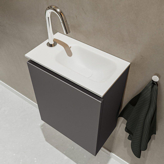 MONDIAZ TURE Kit lave-mains - 40x23x50cm - 1 trou de robinet - 1 porte - gris foncé mat - Lavabo à droite - Solid Surface Blanc