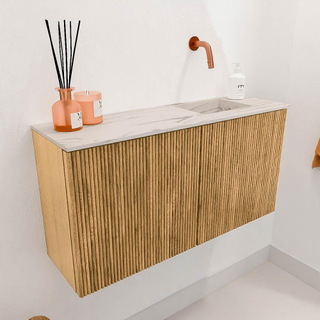 Mondiaz JOYA-DLUX 80cm toiletmeubel - kleur Oak - Wastafel FAYE positie Rechts Zonder kraangat kleur Nata.