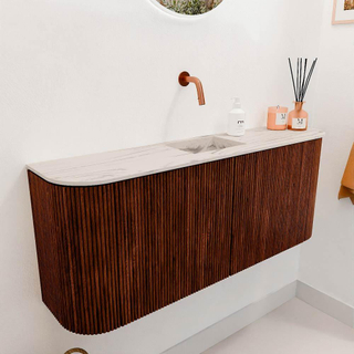 Mondiaz JOYA-DLUX 103.2cm toiletmeubel - ronding links en rechts kleur Ruby - Wastafel FAYE positie Midden Zonder kraangat kleur Nata.