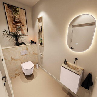MONDIAZ TURE-DLUX Meuble toilette - 40cm - Rosee - EDEN - vasque Frappe - position droite - sans trou de robinet
