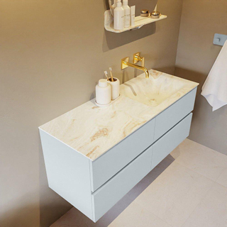 Mondiaz VICA-DLUX ensemble de meuble de salle de bain - 120cm - meuble sous-vasque argile - 4 tiroirs - lavabo encastré nuage droite - sans trous de robinet - version haute 60cm - frape