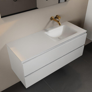 Mondiaz AIVY Ensemble de meuble - 120x45x50cm - 0 trous de robinet - 1 vasque Talc Solid surface - Droite - 2 tiroirs - avec miroir - MDF Talc