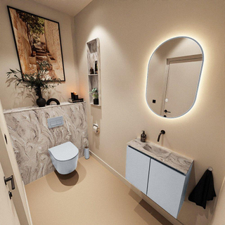 MONDIAZ TURE-DLUX Meuble toilette - 60cm - Clay - EDEN - vasque Glace - position centrale - sans trou de robinet