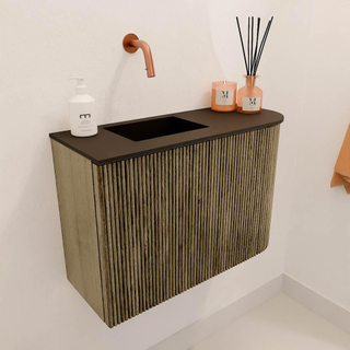 Mondiaz JOYA 61.6cm toiletmeubel - ronding rechts kleur Dusk - Wastafel FAYE positie Links Zonder kraangat kleur Urban.