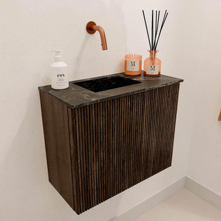 Mondiaz JOYA-DLUX Meuble de salle de bains 50cm - couleur Walnut - Vasque FAYE position Gauche Sans trou de robinet couleur Lava