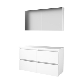 Basic-Line Comfort 46 ensemble de meubles de salle de bain 120x46cm sans poignée 4 tiroirs plan vasque miroir armoire mdf laqué blanc glacier