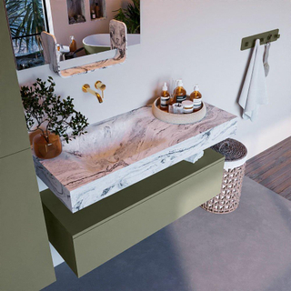 Mondiaz ALAN-DLUX Ensemble de meuble - 110cm - meuble Army mat - 1 tiroir - Lavabo Cloud Glace suspendu - vasque Gauche - 0 trous de robinet