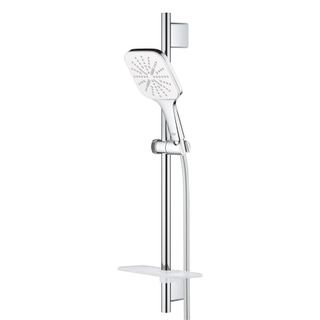 GROHE Rainshower SmartActive 130 Cube Ensemble de douche mortier jointuresant - 60cm - douchette carrée - 3 types de jets - flexible de douche lisse - avec porte-savon - chrome/blanc lunaire