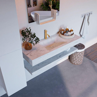 Mondiaz ALAN-DLUX Ensemble de meuble - 120cm - meuble Opalo mat - 0 tiroirs - Lavabo Cloud Opalo suspendu - vasque Centre - 1 trou de robinet