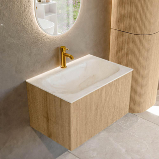 MONDIAZ KURVE-DLUX 70cm Meuble salle de bain - couleur Oak - 1 tiroir - vasque BIG SMALL centre - 1 trou de robinet - couleur Ostra