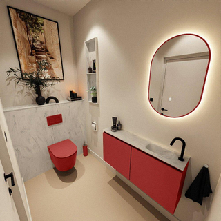 MONDIAZ TURE-DLUX Meuble toilette - 100cm - Fire - EDEN - vasque Opalo - position droite - 1 trou de robinet