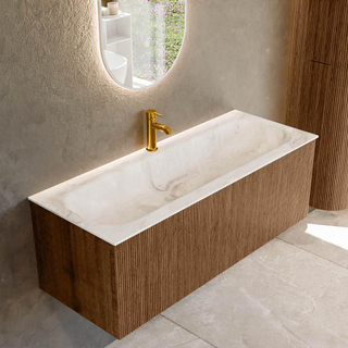 MONDIAZ KURVE-DLUX 120cm Meuble salle de bain - couleur Walnut - 1 tiroir - vasque BIG LARGE centre - 1 trou de robinet - couleur Frappe