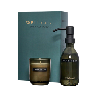 Wellmark discover coffret cadeau savon à main et bougie parfumée verre noir fumé