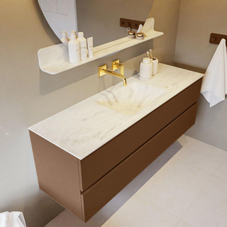 Mondiaz VICA-DLUX ensemble de meuble de salle de bain - 150cm - meuble sous-vasque reposant - 2 tiroirs - lavabo encastré cloud milieu - sans trous de robinet - version haute de 60cm - opalo