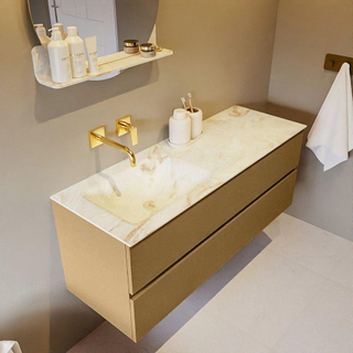 Mondiaz VICA-DLUX ensemble de meuble de salle de bain - 130cm - meuble sous-vasque oro - 2 tiroirs - lavabo encastré cloud gauche - sans trous de robinet - version haute de 60cm - frape