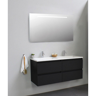 Basic Line Bella Badkamermeubelset - 120x55x46cm - 2 wasbakken - Acryl - Wit - 2 kraangaten - Wandspiegel met verlichting - Spaanplaat Zwart mat