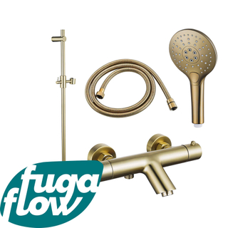 FugaFlow Eccelente Sobrado Badkamer badkraan met glijstangset met ronde handdouche, metalen doucheslang geborsteld messing PVD