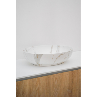 Riho Marmic Oval vasque à poser 52x39.5x13cm Céramique ovale marbre blanc mat