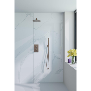 Fortifura Calvi Inbouw Regendoucheset - thermostatisch - wandarm - 25cm hoofddouche - staaf handdouche - gladde doucheslang - geborsteld koper PVD