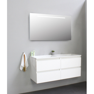 Basic Bella Meuble salle de bains avec lavabo acrylique avec miroir et éclairage Blanc 120x55x46cm sans trous de robinet Blanc brillant