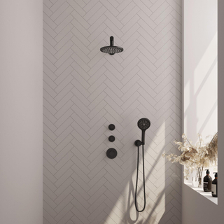 Brauer Black Carving Ensemble de douche pluie encastré - douche principale 20cm - 3 boutons sculptés - bras mural droit - douchette ronde 3 fonctions - noir mat