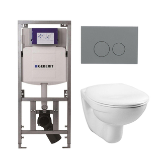 Adema Classico Pack WC suspendu - bâti-support - abattant basic - plaque de commande gris clair - boutons ronds - blanc