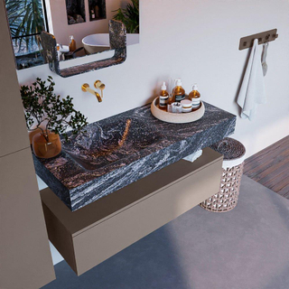 Mondiaz ALAN-DLUX Ensemble de meuble - 110cm - meuble Smoke mat - 1 tiroir - Lavabo Cloud Lava suspendu - vasque Gauche - 0 trous de robinet