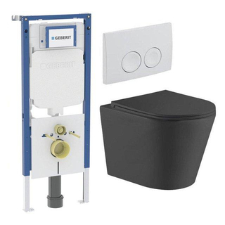 QeramiQ Dely Pack WC - 36.3x51.7cm - à fond creux - sans bride - réservoir encastré Geberit UP720 - abattant WC softclose 35 mm - plaque de déclenchement beige - boutons ronds - noir mat