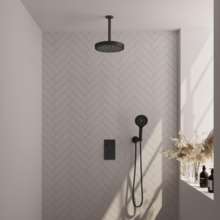 BRAUER Stripe Thermostatische Inbouw Regendouche - 3-weg - rechthoekig - SET 18 - 25cm douchekop - plafondarm - 3-standen handdouche - doucheslang - wandaansluitbocht - mat zwart